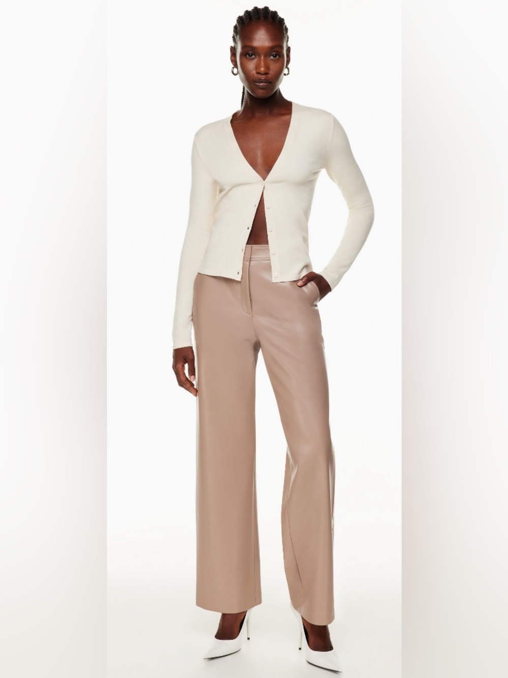 Babaton Agency Tan Faux Leather Pants